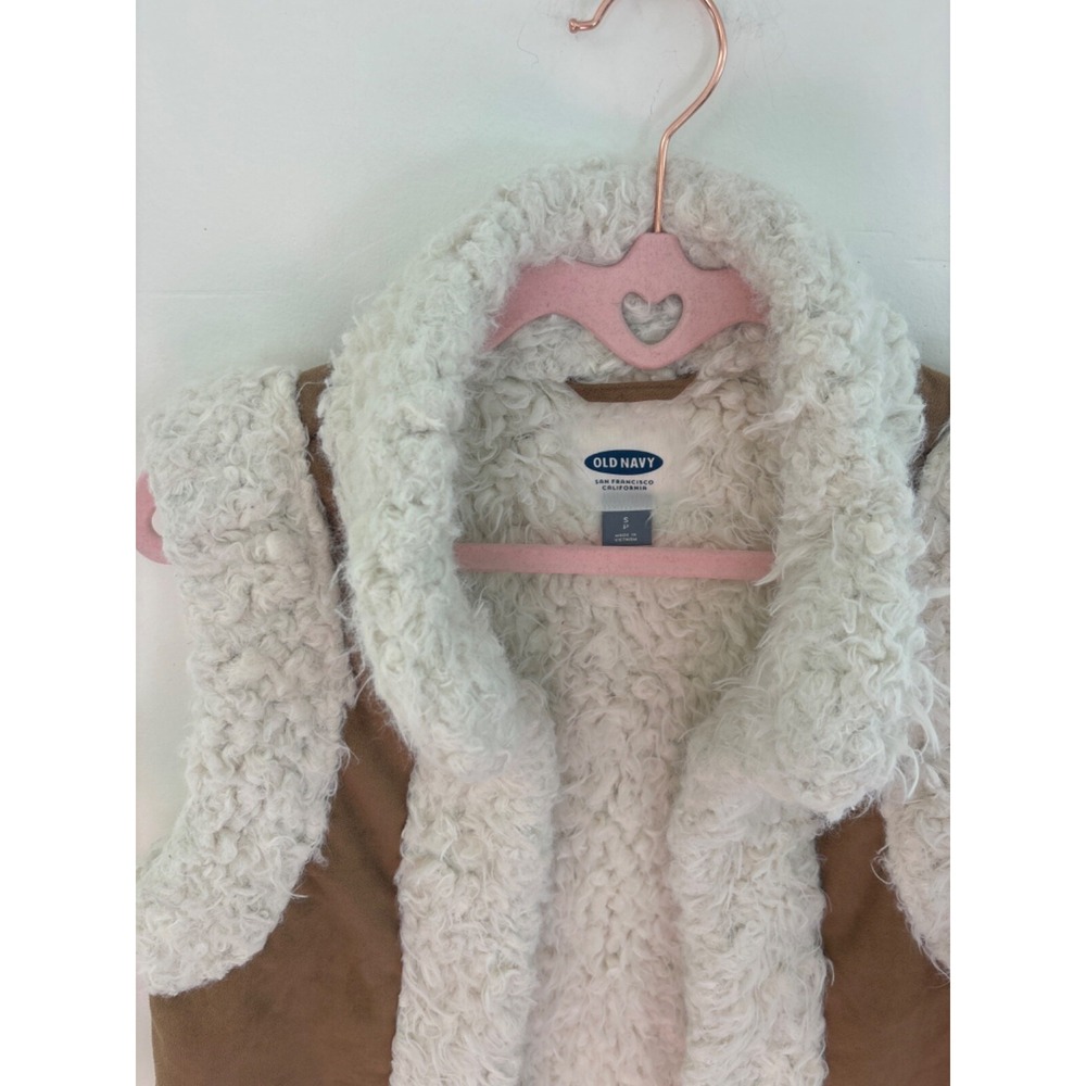 Old Navy Faux Fur Vest Sz sm vintage boho folk brown beige faux suede penny lane - Picture 3 of 5